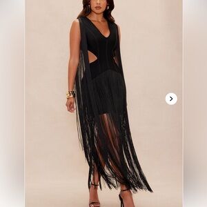 Fashion Nova Black Bandage Dress with Fringe